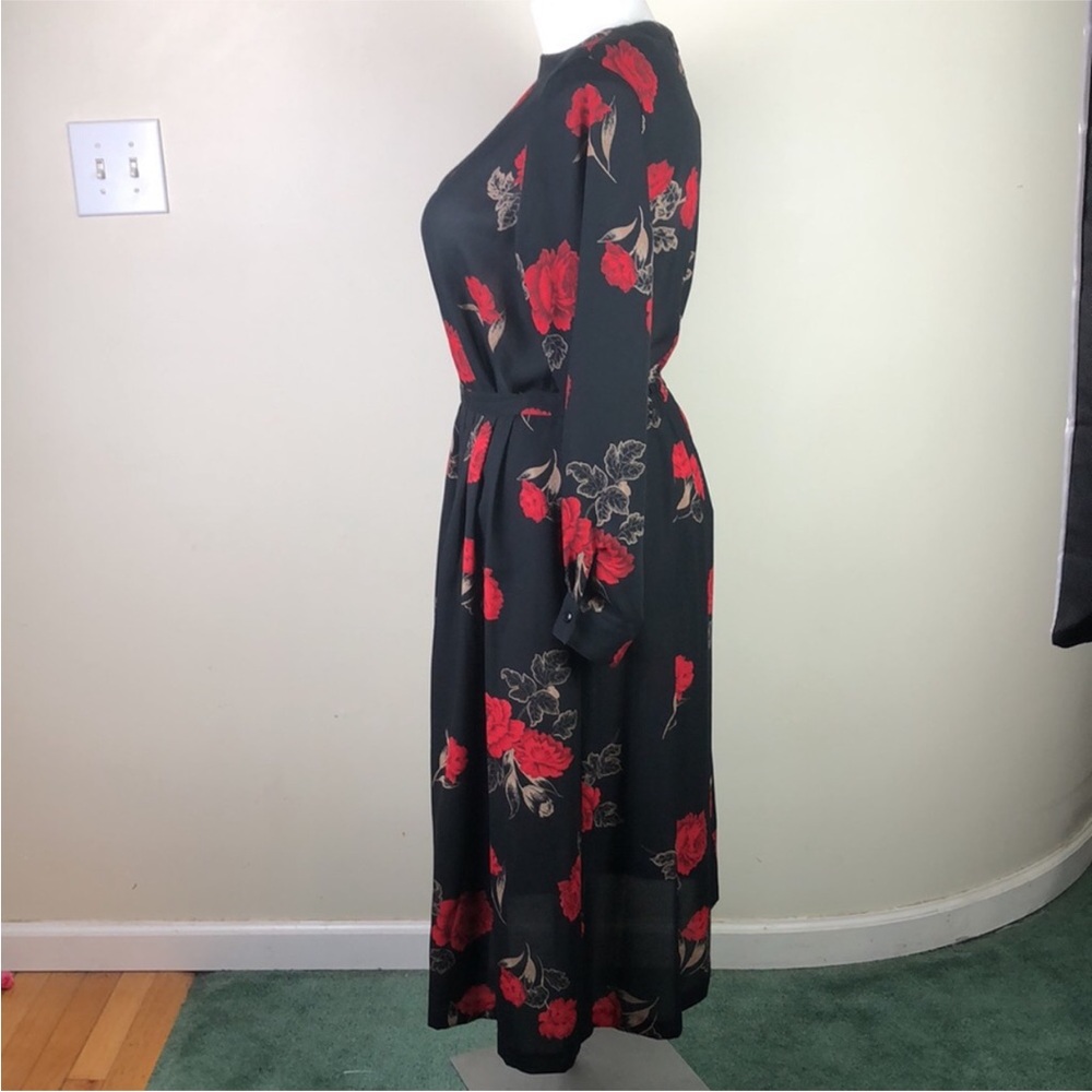 Vintage Alfred Dunner Skirt Set Black Long Sleeve Red Rose - Picture 6 of 8